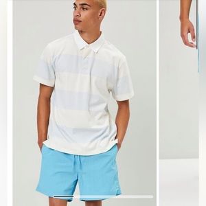 Forever 21 Men Recycled Nylon Drawstring Swim Trunks in Teal Blue